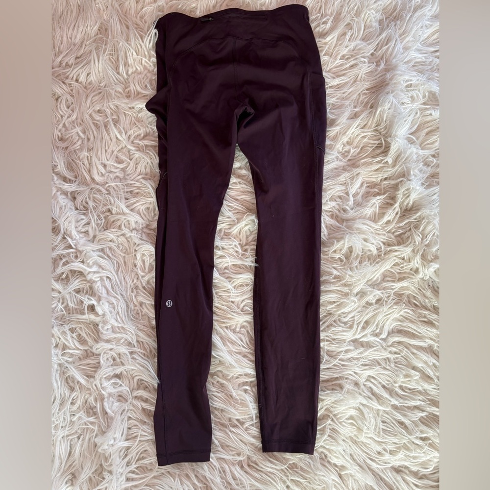 Lululemon Burgundy High Rise Leggings Size 8 Zip Pocket Side Pocket Running
